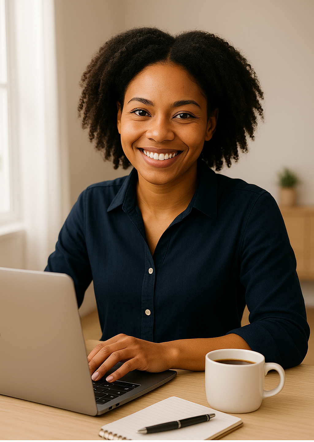 Young African woman working remotely as an online tutor in 2025